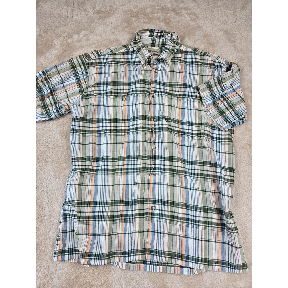 Tequila Sunrise Plaid Short Sleeve Button Up‎ Shirt Men's Large Collared Cotton